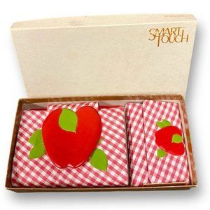 vintage red gingham wallet and key fob junior gift set, apple 🍎. NOS in box